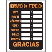 HY-KO Horario De Atencion Sign 8.5" x 12.5", 10PK A01121